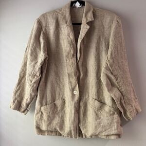 Chance Encounters Linen Blazer Womens 12 Brown Good Vintage Single Button Jacket